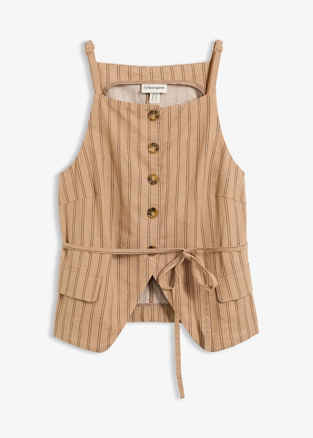 Blazer sans manches en lin mélangé • camel mat-marron rayé • Boutique bonprix