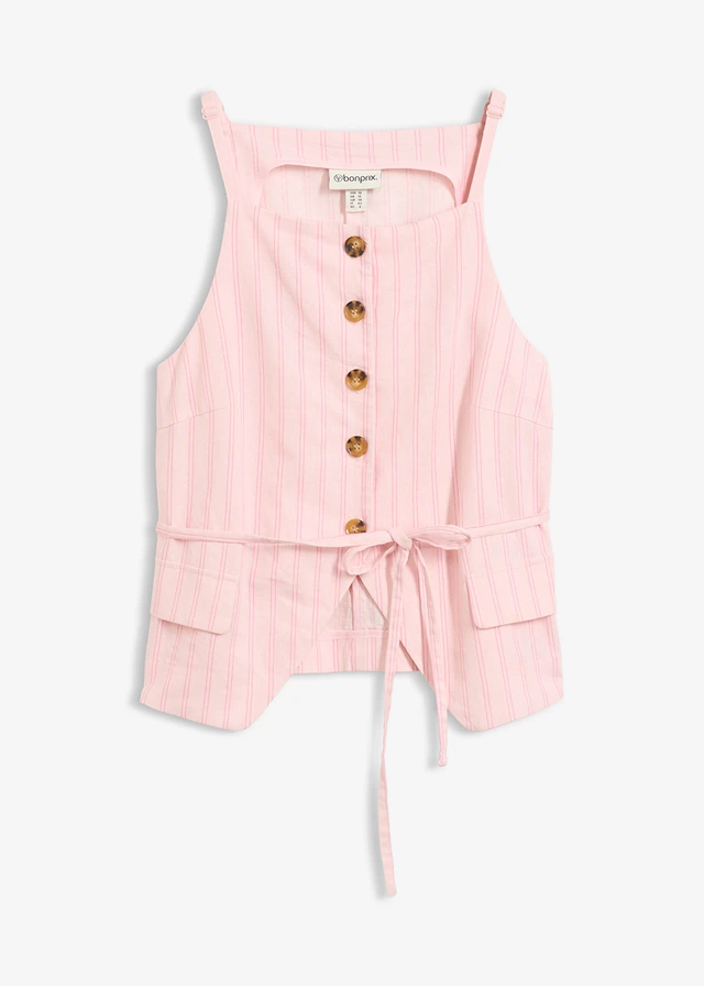 Blazer sans manches en lin mélangé • rose clair-rose rayé • Boutique bonprix