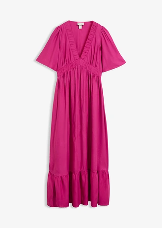 Rochie maxi în trepte din viscoză fluidă, culoare: pink-fucsia