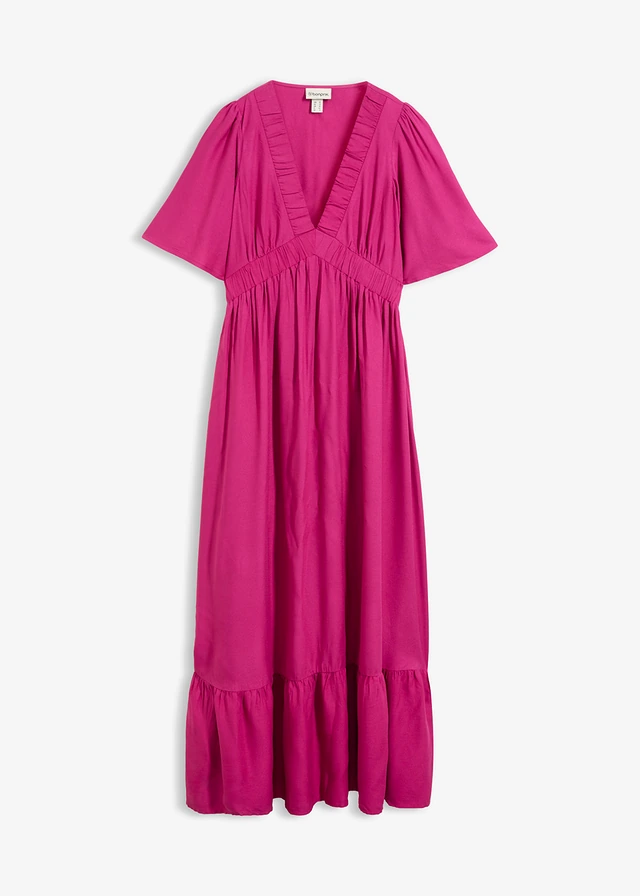 Maxi jurk met strokenrok van soepele viscose, Kleur: fuchsiapink