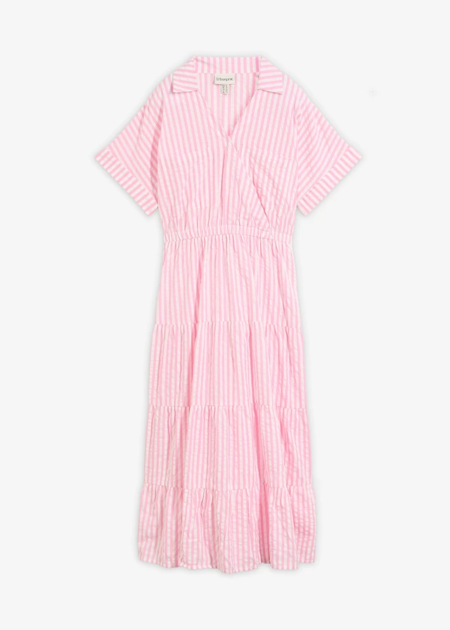 Robe style portefeuille 100% coton • rose-écru rayé • Boutique bonprix