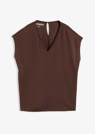 Póló viszkóz-piké anyagból • sötétbarna • bonprix áruház