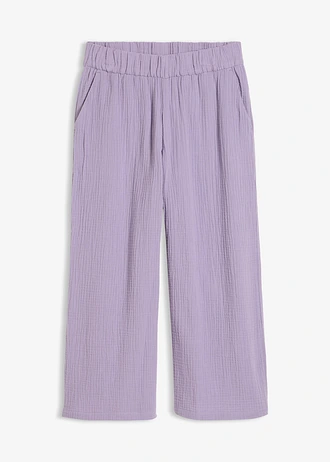 Pantalon large à pinces en gaze de coton • violine fumé • Boutique bonprix
