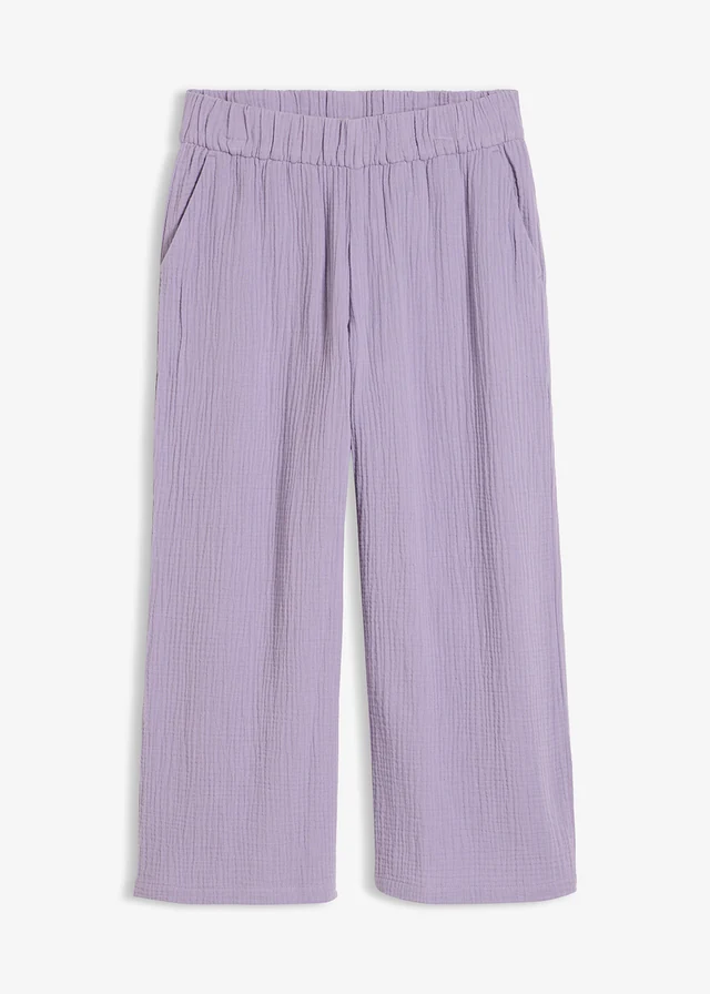 Pantalon large à pinces en gaze de coton