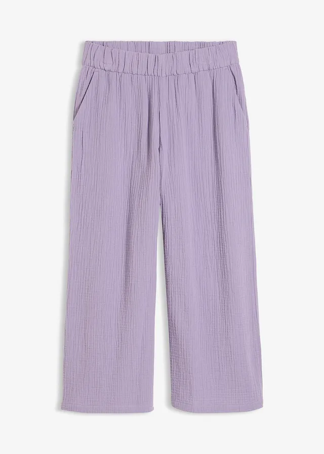 Pantalon large à pinces en gaze de coton • violine fumé • Boutique bonprix