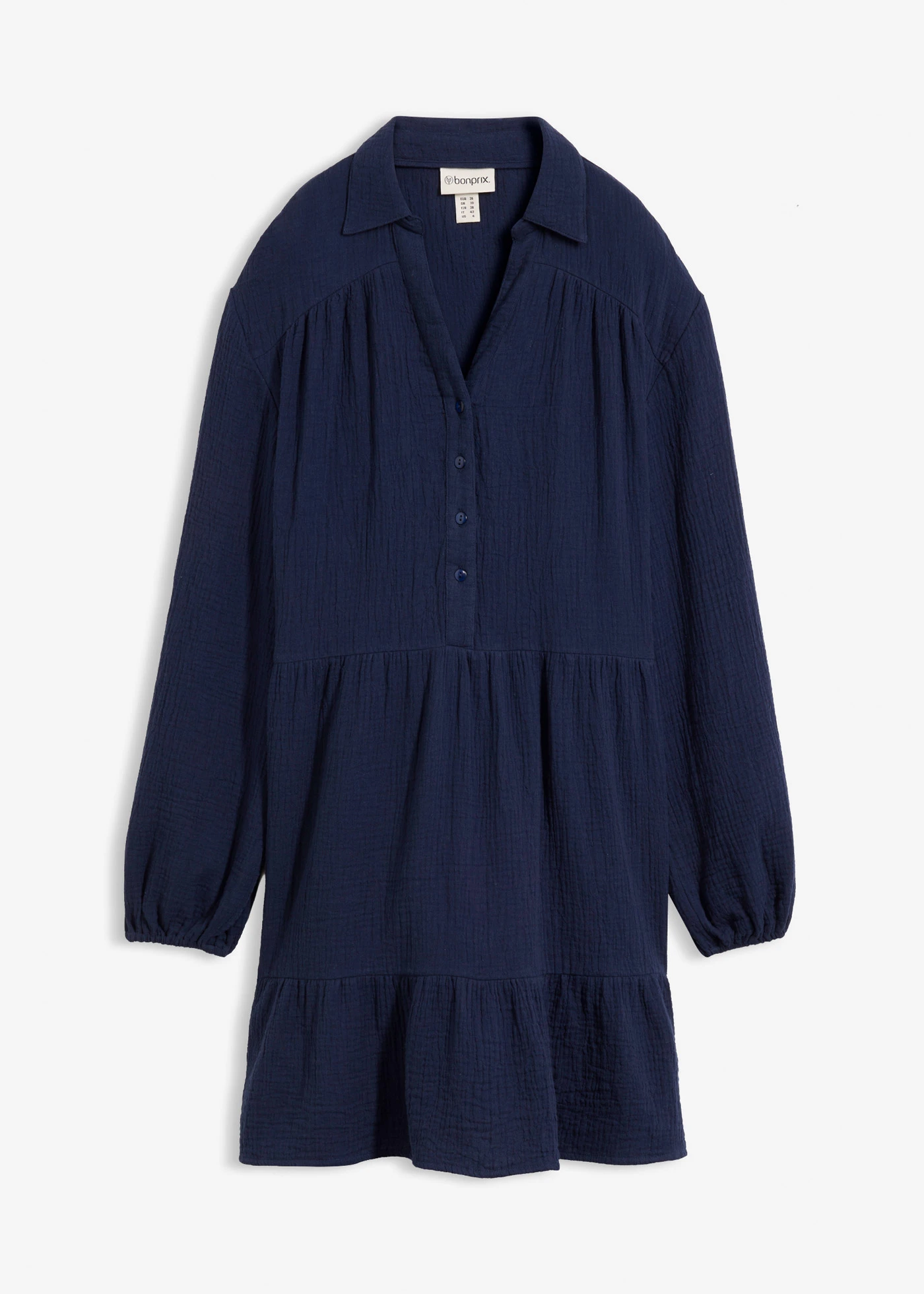 Korte strokenjurk van mousseline • donkerblauw • bonprix online shop