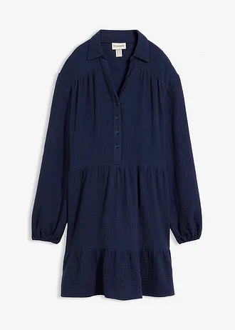 Korte strokenjurk van mousseline • donkerblauw • bonprix online shop