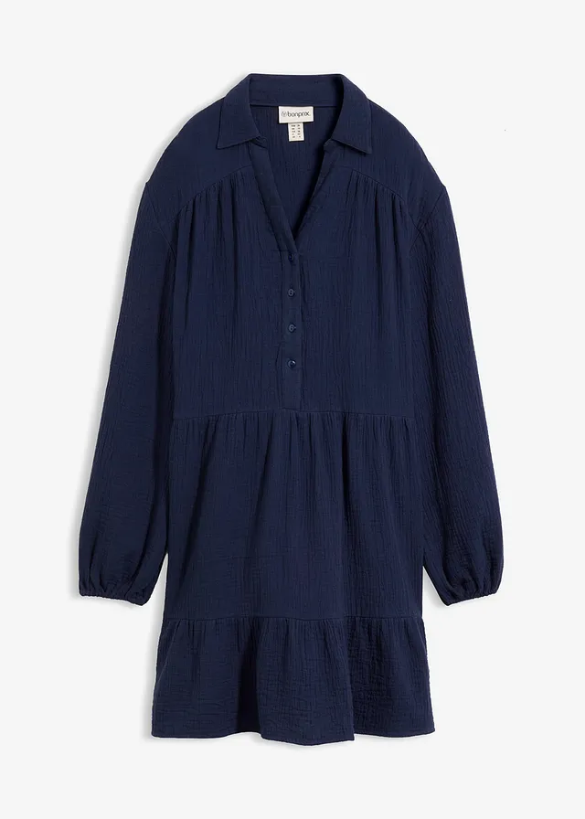 Rochie scurtă în trepte, din muselină • bleumarin • magazin bonprix