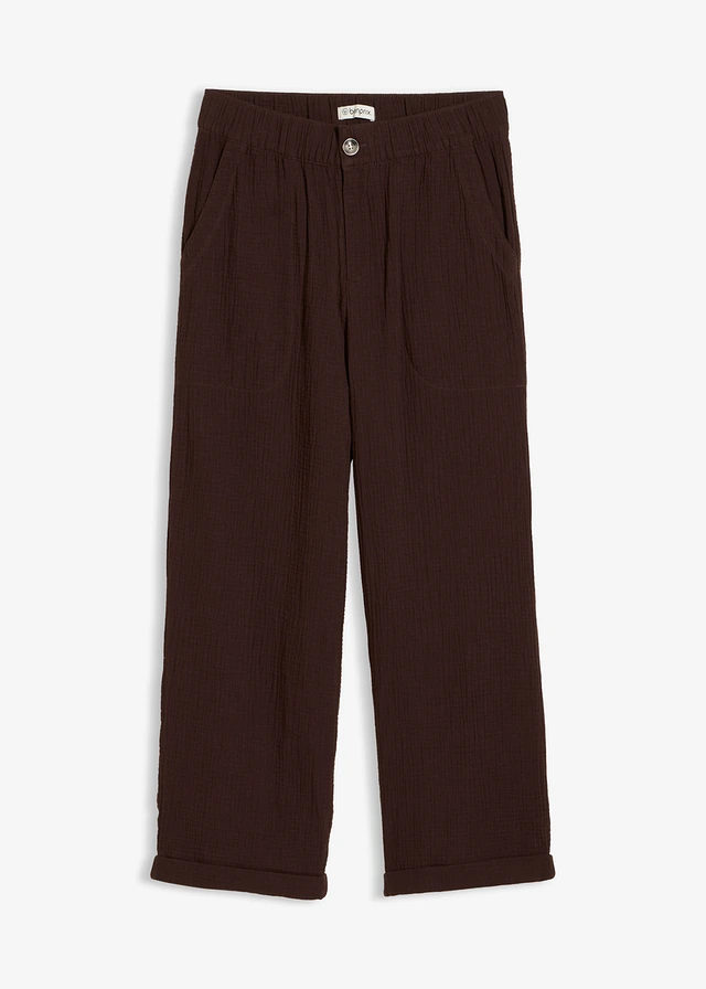 Pantalon large en gaze 100% coton, Couleur: marron foncé