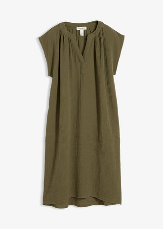 Robe courte 100% coton, Couleur: olive foncé