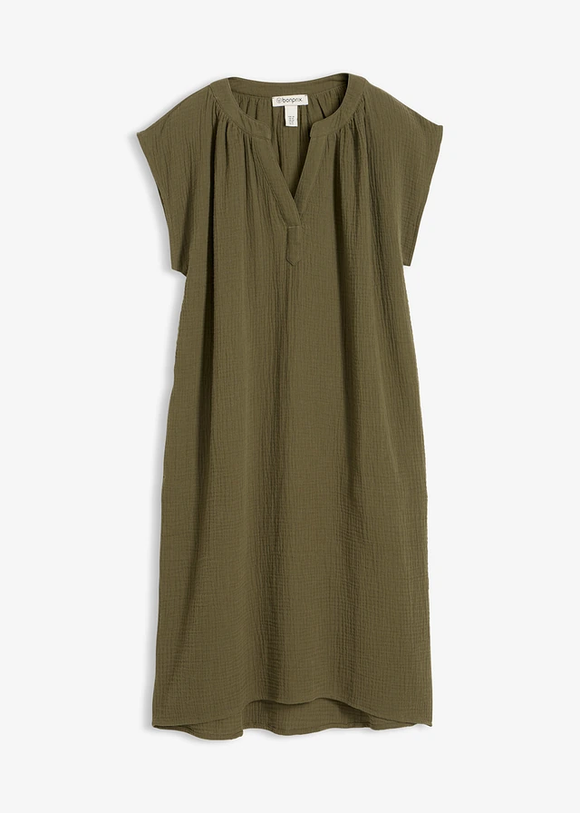 Robe courte 100% coton, Couleur: olive foncé