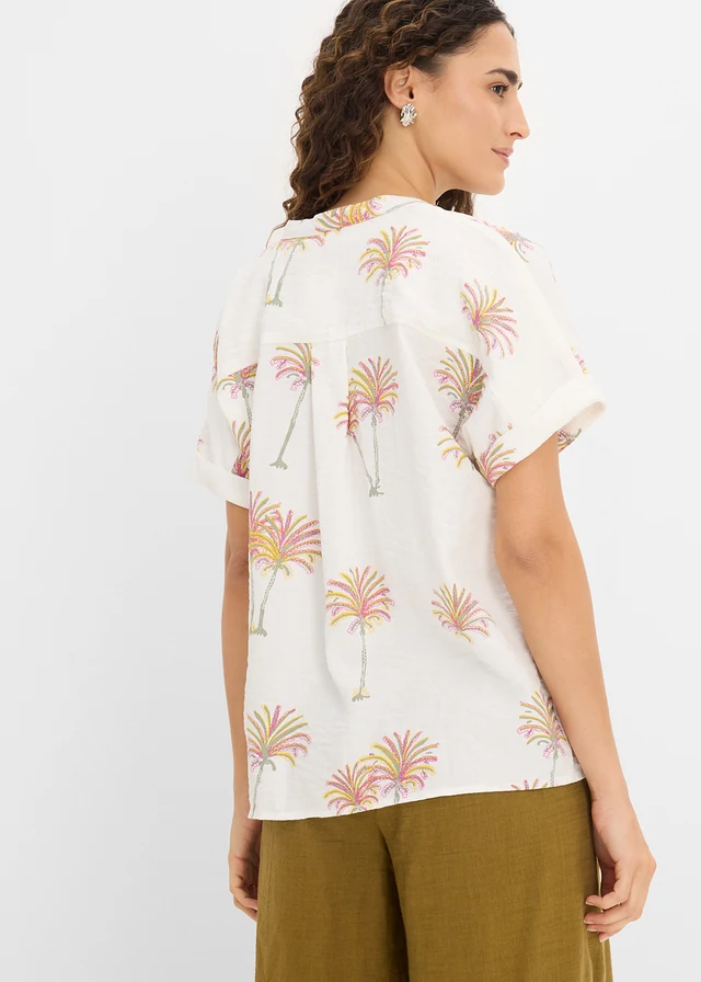 Blouse, Kleur: wolwit met print