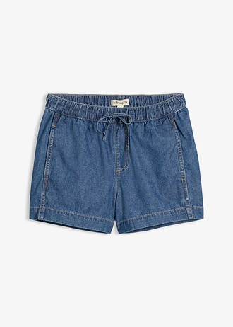 Szorty jeansowe mid waist z elastyczną gumką w talii • niebieski denim "used" • sklep bonprix