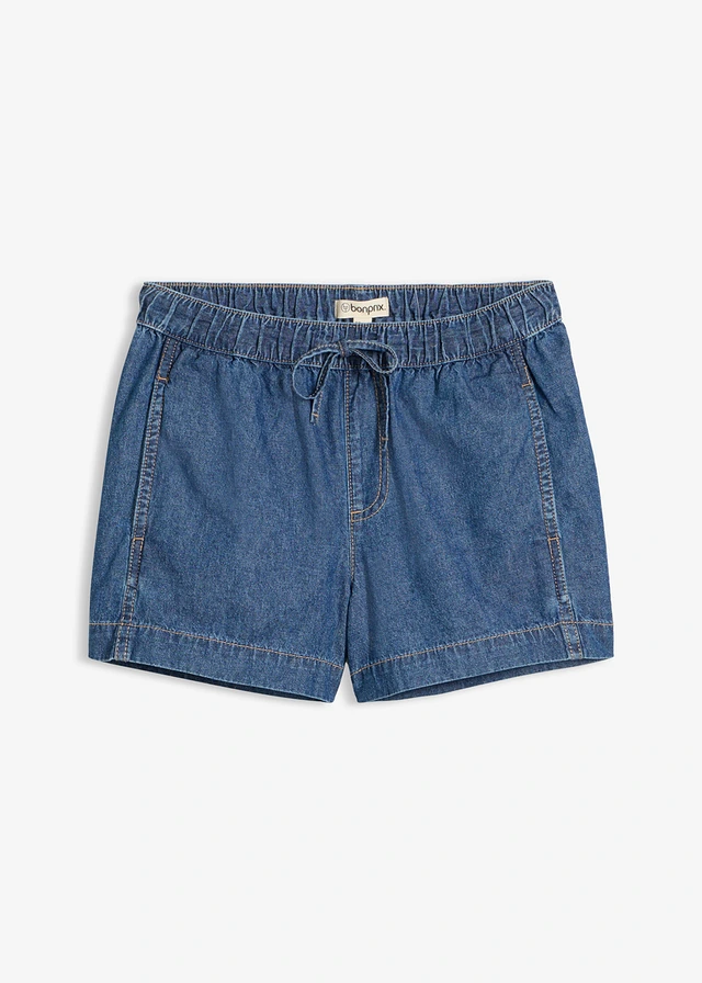 Jeans short met comfortband, mid waist