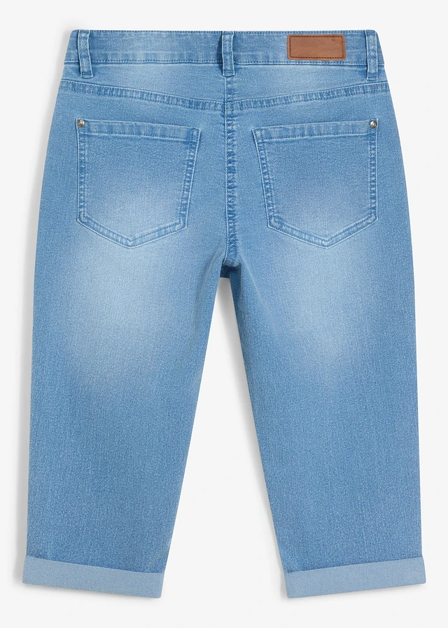 Capri jeans mid waist met verstelbare tailleband, Kleur: lichtblauw denim