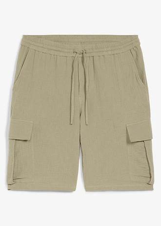 Bermudy ze vzdušného mušelínu, Regular Fit, barva: písková