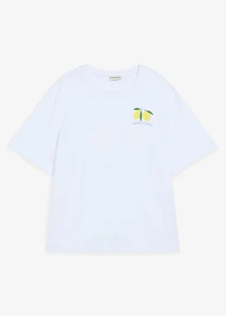 T-shirt z czystej bawełny organicznej, loose fit • biały z nadrukiem • sklep bonprix