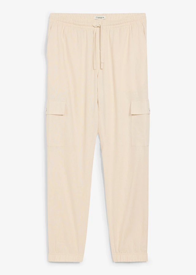 Cargo joggingbroek van een verkoelende linnenmix • sandbeige • bonprix online shop