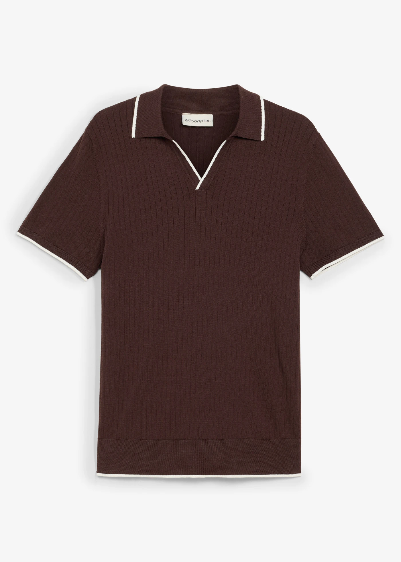Bluză polo tricotată, Regular Fit • maro închis/ecru • magazin bonprix