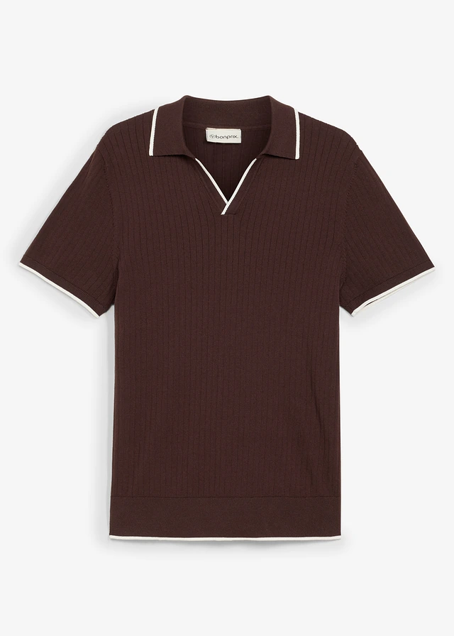 Gebreid poloshirt, regular fit • donkerbruin-wolwit • bonprix online shop
