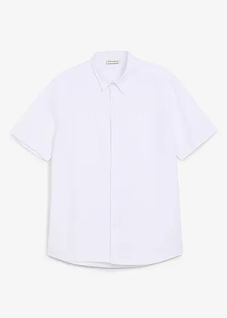 Overhemd met linnen, korte mouw, Kleur: indigo