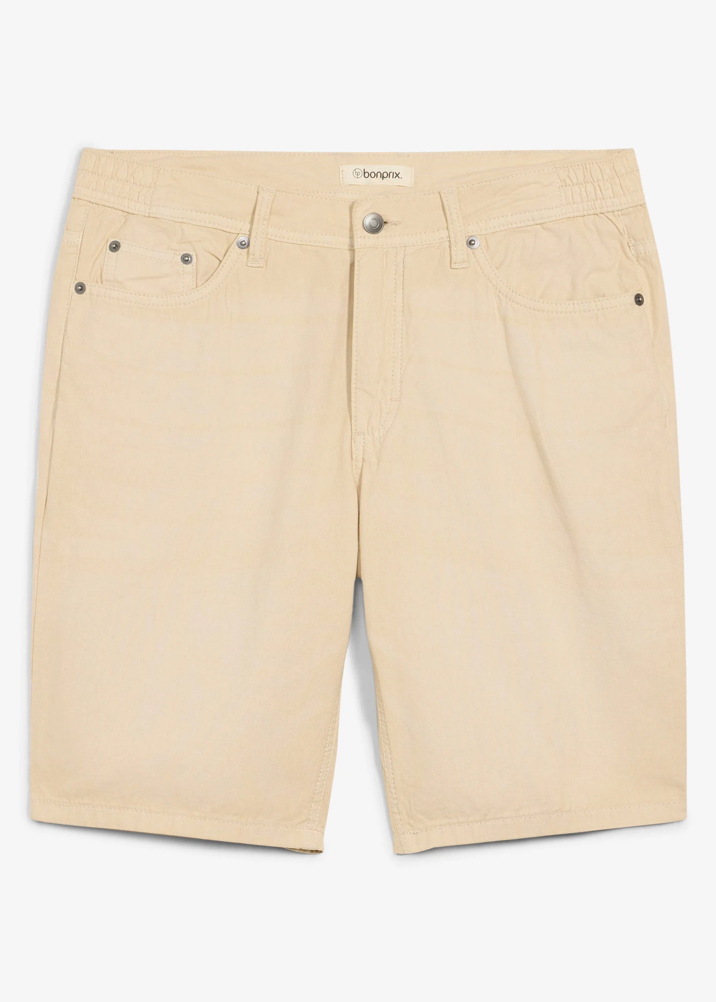 Lichte bermuda van coloured denim met elastische tailleband, regular fit • lichtsand • bonprix online shop