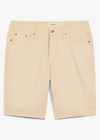 Lichte bermuda van coloured denim met elastische tailleband, regular fit, Kleur: lichtsand