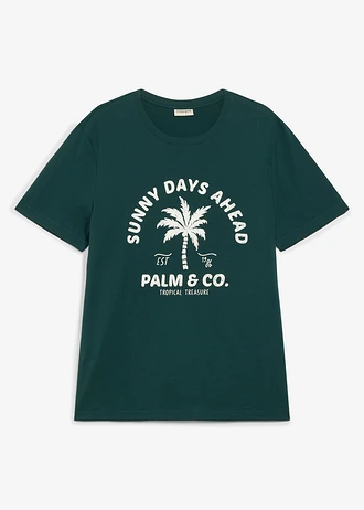 T-shirt z czystej bawełny, kolor: ciemnozielony z nadrukiem