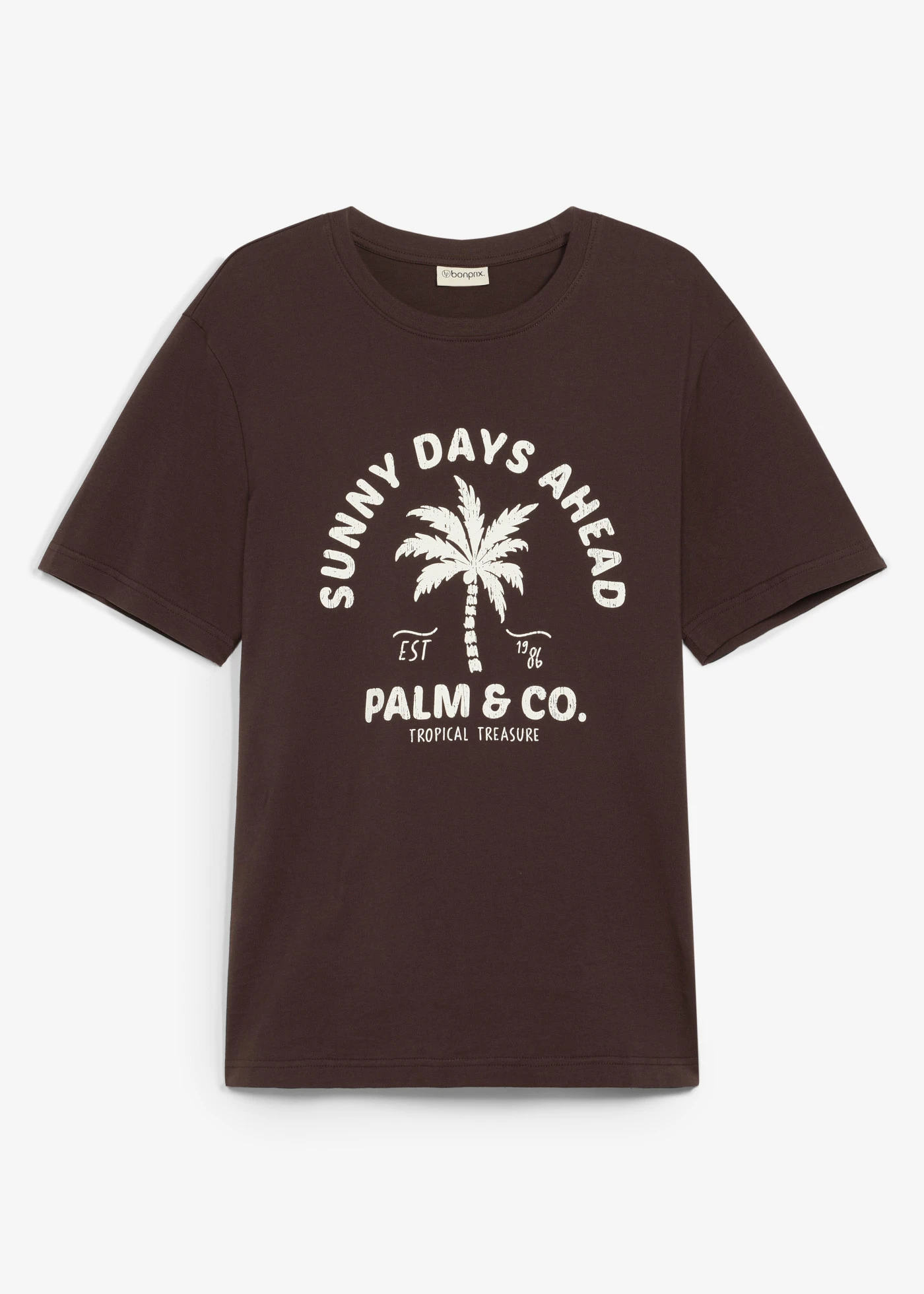 T-shirt van puur katoen • donkerbruin met print • bonprix online shop