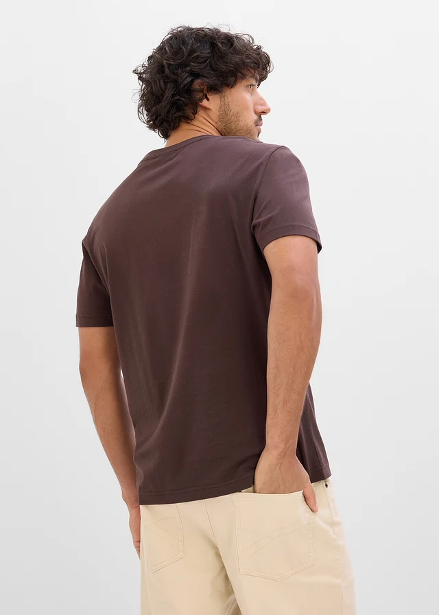 T-shirt van puur katoen, Kleur: donkerbruin met print