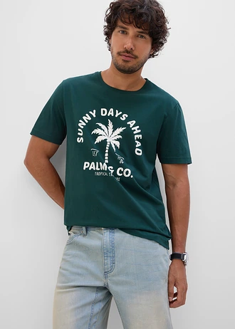 T-shirt 100% coton • vert profond imprimé • Boutique bonprix