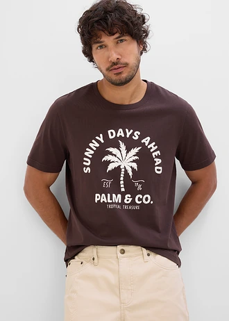 T-shirt z czystej bawełny • ciemnobrązowy z nadrukiem • sklep bonprix