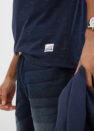 Bluză polo cu mânecă scurtă și guler țesut • bleumarin melanj • magazin bonprix