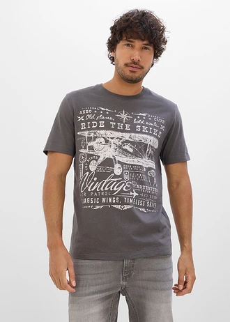 T-shirt z czystej bawełny organicznej • szary łupkowy z nadrukiem • sklep bonprix