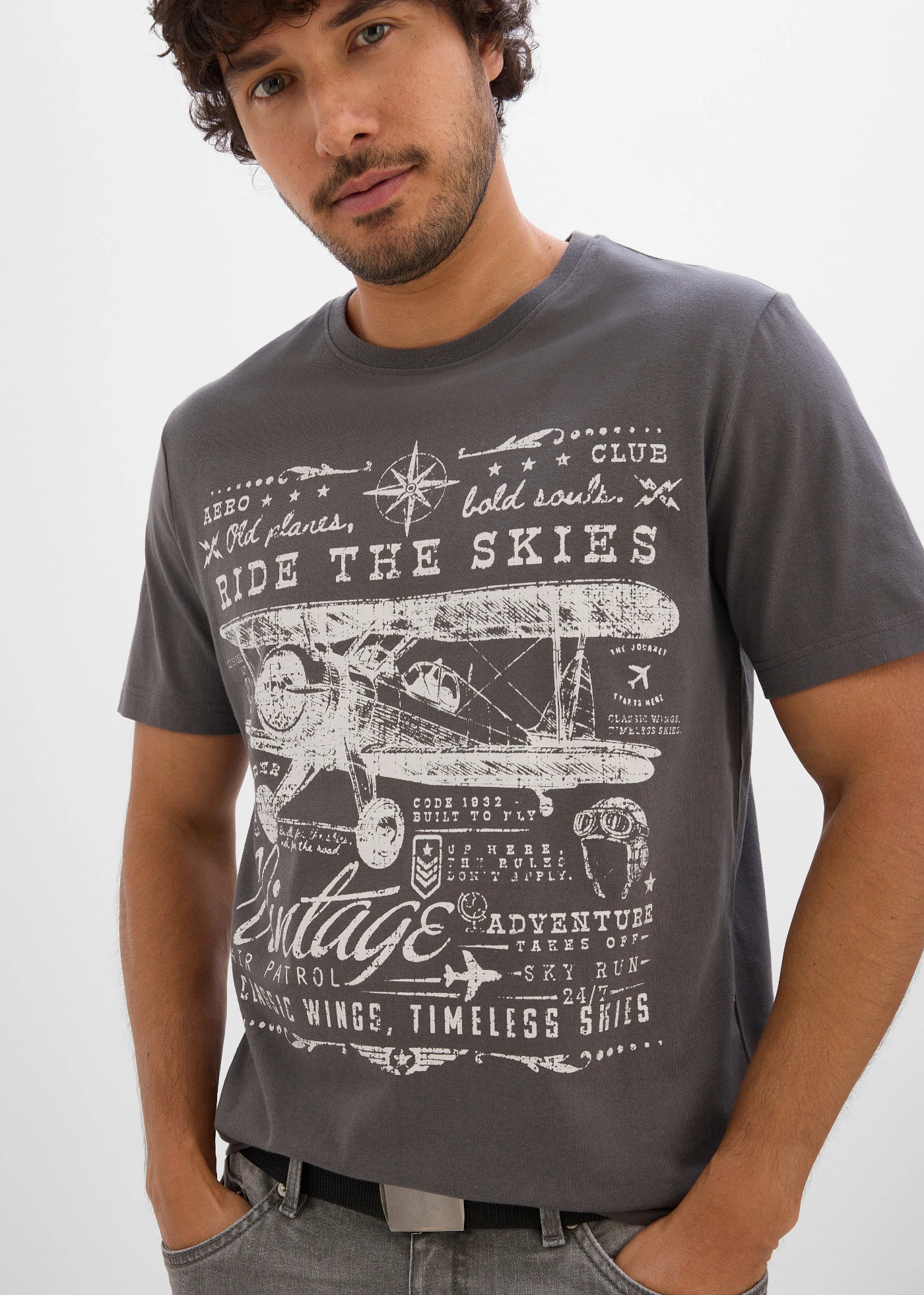 Tricou din bumbac organic 100% • gri închis cu imprimeu • magazin bonprix