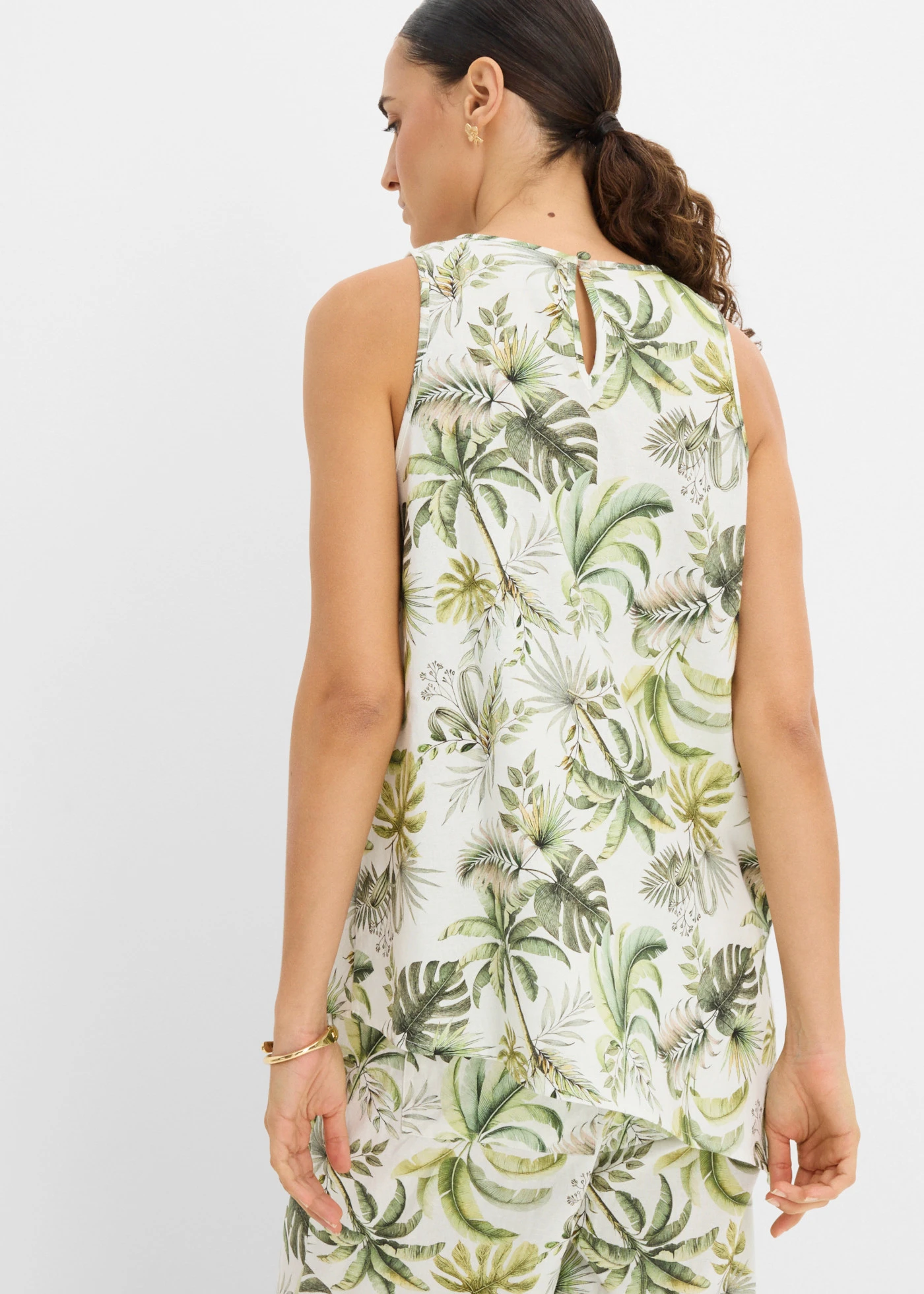 Gedessineerde blouse van een linnen-mix • wit-olijfgroen gedessineerd • bonprix online shop