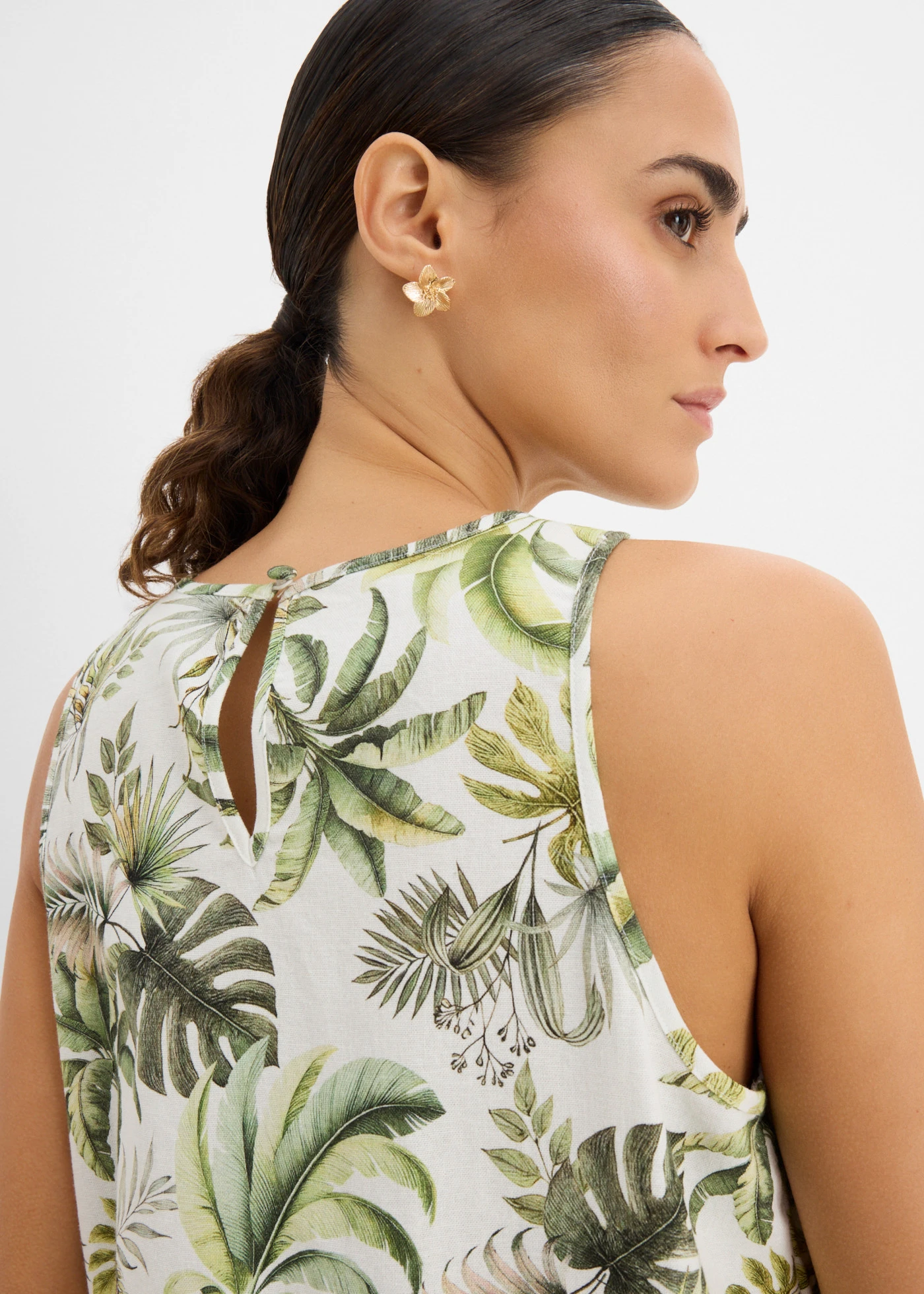 Gedessineerde blouse van een linnen-mix • wit-olijfgroen gedessineerd • bonprix online shop