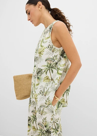 Gedessineerde blouse van een linnen-mix • wit-olijfgroen gedessineerd • bonprix online shop
