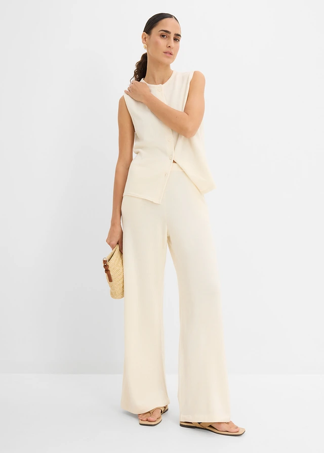 Zomerse culotte van knitware, Kleur: parelwit