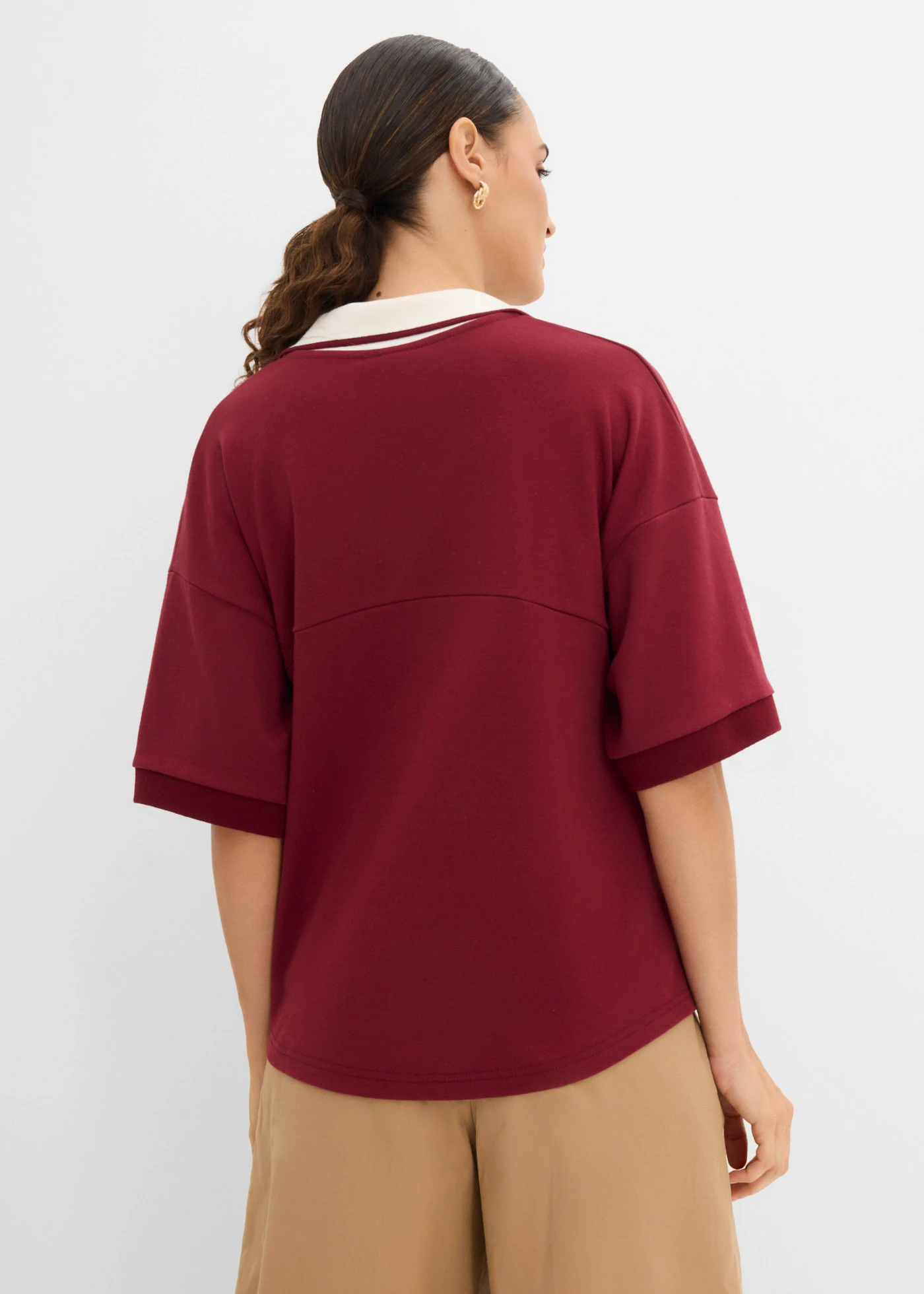 Pólóing tiszta pamutból • rubinvörös/gyapjúfehér plus size • bonprix áruház