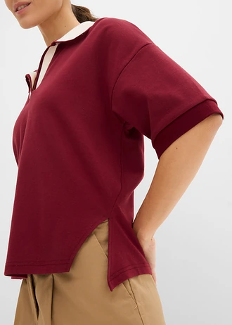 Pólóing tiszta pamutból • rubinvörös/gyapjúfehér plus size • bonprix áruház
