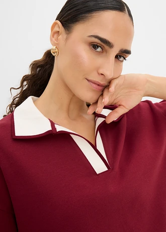 Pólóing tiszta pamutból • rubinvörös/gyapjúfehér plus size • bonprix áruház