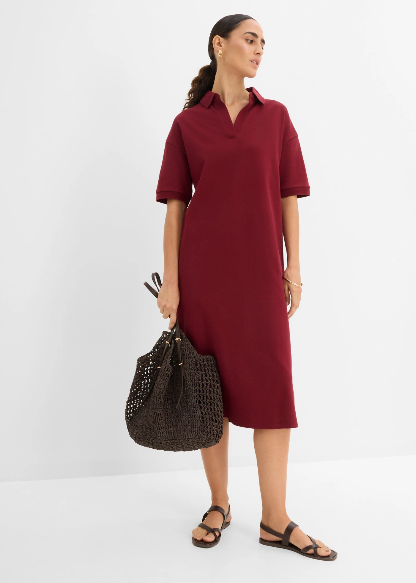 Polo midi jurk van puur biologisch katoen • robijnrood • bonprix online shop