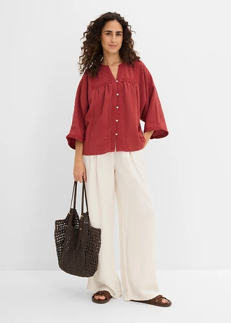 Blouse in een viscosemix, Kleur: woestijnrood