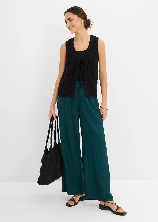 Gebreid ajour vest, Kleur: zwart