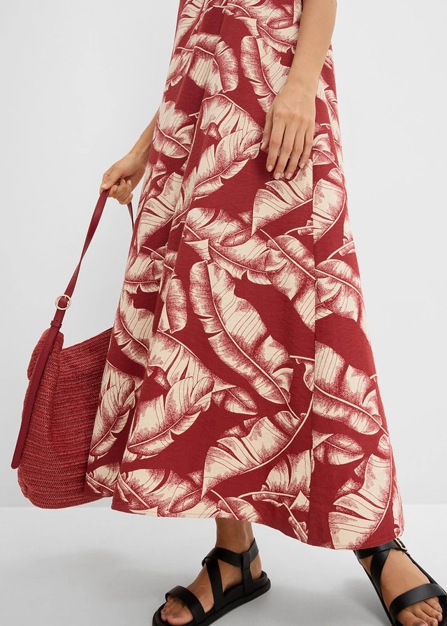 Rochie largă cu imprimeu pe toată suprafața, din material cu viscoză • roșu oxid/bej nisipiu mat • magazin bonprix