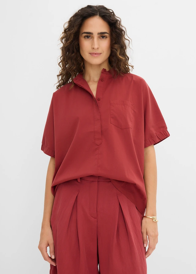 Blouse manches courtes à épaules descendues, Couleur: rouge désert