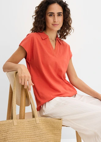 Koszulka polo  z czystej bawełny organicznej • czerwony cynamonowy • sklep bonprix