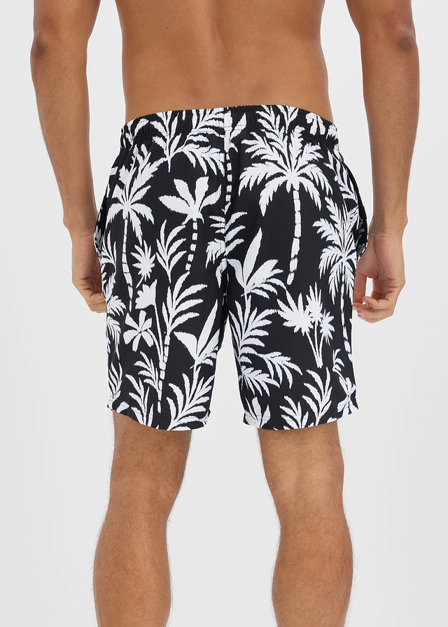 Zwemshort met zijzakken, Kleur: zwart-wit met print
