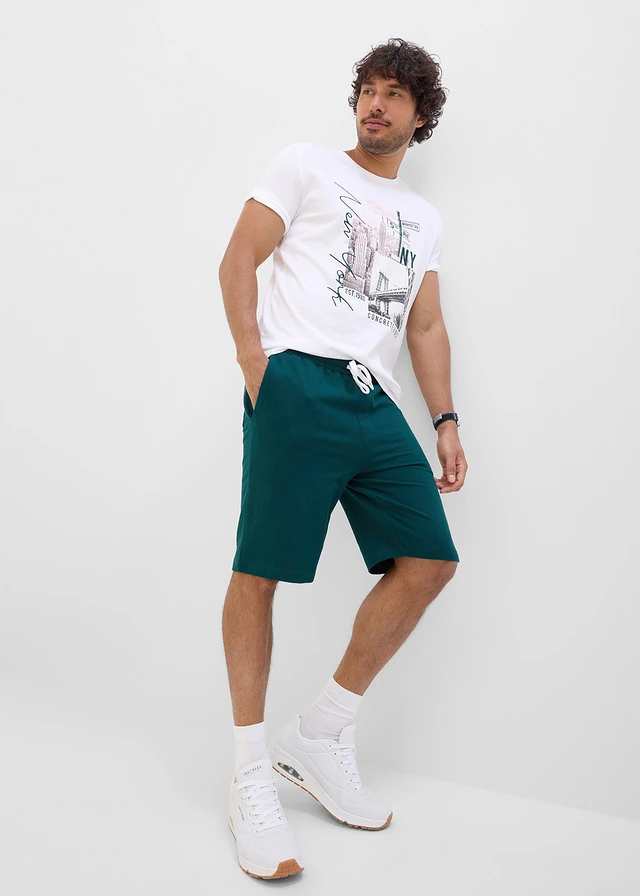 Shirt en short (2-dlg. set), Kleur: wit-diepgroen met print